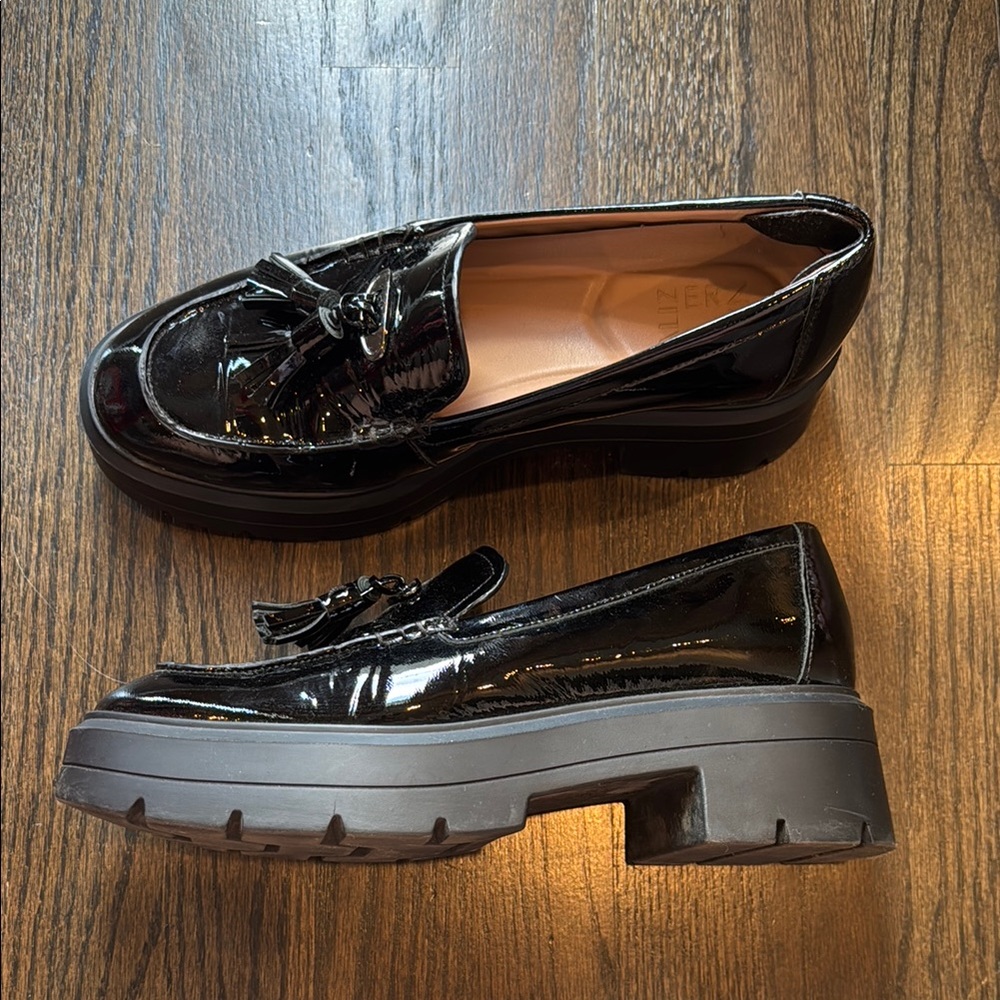 Black Chunky Platform Loafers with Tassels